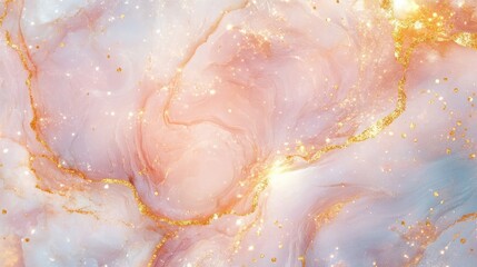 Obraz premium Cosmic pastel marble texture with swirling nebula-like colors and golden shimmer