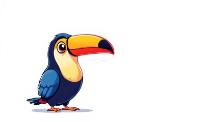 Fototapeta premium Cartoon Toucan Standing Illustration with Large Beak and Colorful Plumage for Graphic Resource and Text Overlay Purpose Purpose