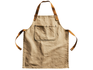 Canvas Apron with Leather Straps and Pocket for Cooking or Crafting isolate on transparent background, cutout, png