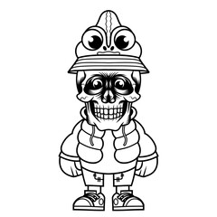 Mascot character design cartoon chameleon hat outline