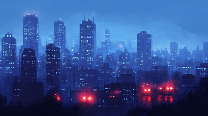 Fototapeta premium A city skyline at night with sirens flashing, representing the impact of urban gun violence (3)