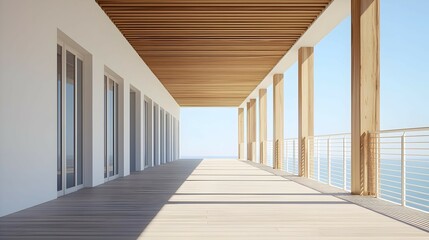 Fototapeta premium Modern Coastal Home Balcony With Ocean View