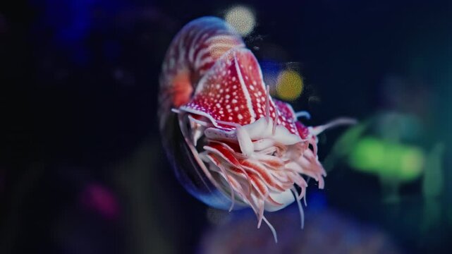Close up colorful tropical fish of different species swim over a beautiful reef covered with hard corals in a coral garden on turquoise water background, Slow motion