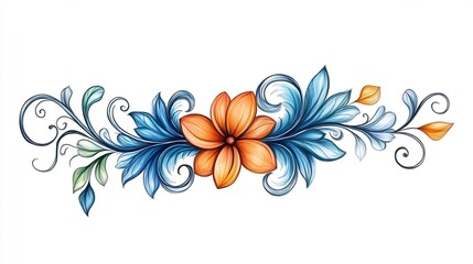 Elegant Blue Orange Floral Design Soft Light Artistic Composition. AI Generated