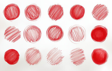 Hand-Drawn Red Circles with Scribbles and Doodles in Various Styles Isolate on White Background