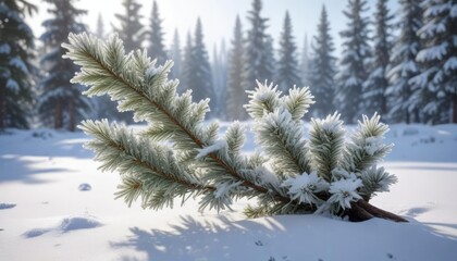 Obraz premium Spruce tree in a white snow-covered landscape with frosted needles, frost, white