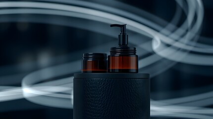 Obraz premium black and amber skincare jars, product mockup, large space for copy