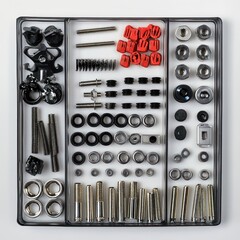 Organized Collection of Hardware Components in a Transparent Tray