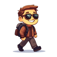 Fototapeta premium Smiling Cartoon Traveler with Backpack: Adventure and Journey