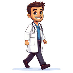 Fototapeta premium Smiling Doctor Walking: Healthcare Professional Cartoon Illustration