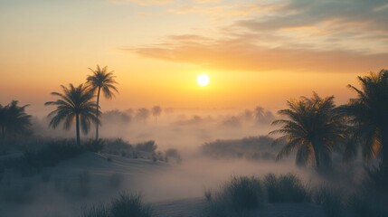 Obraz premium Hyper-Realistic Ultra-Detailed Foggy Sunrise Over Dubai Skyline