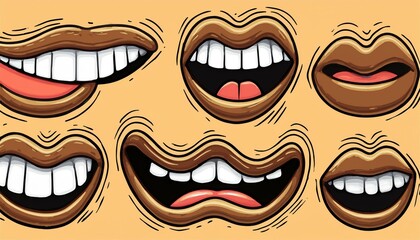 Obraz premium Cartoon mouth smile, happy, sad expression set. Hand drawn doodle mouth, tongue caricature emoji icon. Funny comic doodle style. perfect any project.
