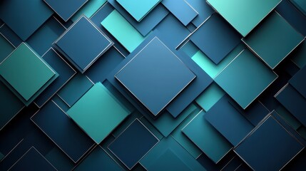 Modern tech-inspired abstract background with a jade and cobalt gradient base. Add interconnected geometric trapezoids with rounded corners and thin chrome borders, arranged in an asymmetric pattern
