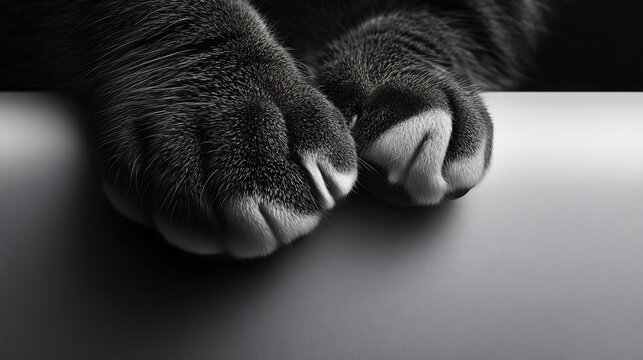 Striking Monochrome Close-Up of Tabby Cat Paws and Claws Detail