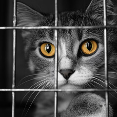 Caged but Hopeful: A Cat&rsquo;s Journey to a New Home, black cat with yellow eyes