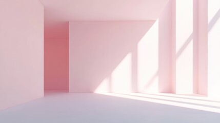 Obraz premium Minimalist Pink Room with Sunlight Shadows, Abstract Interior Design Concept