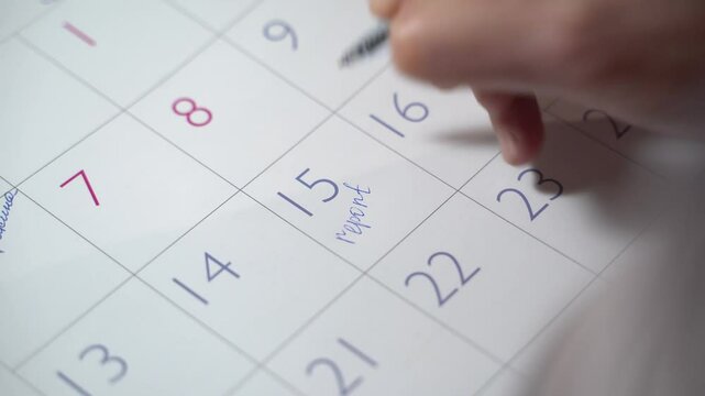 Mark the 3rd number on the calendar with a red marker. A black number 3 is circled in a red circle. Close-up, top view.