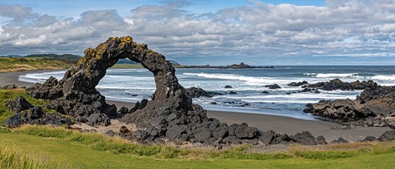 Fototapeta premium A rocky beach with a large arch in the middle