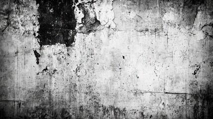 Fototapeta premium A black and white close-up of a weathered wall showing cracks and peeling paint, creating a gritty and urban aesthetic.