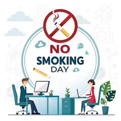 Naklejka premium No Smoking Day: Office Desk Scene. Poster, Banner, Post, Story, 