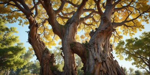 Naklejka premium The Mast tree's unique bark and gnarled branches in the garden, green, vegetation