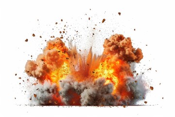 A fiery explosion with intense orange flames and billowing smoke clouds isolated. Neural network ai generated