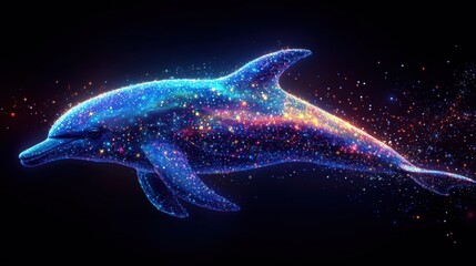 Fototapeta premium Dolphin with rainbow sparkling dots.