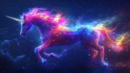 Fototapeta premium Unicorn with rainbow sparkling dots.