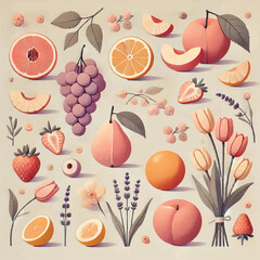 Fruity Floral Background Print Design in Vector