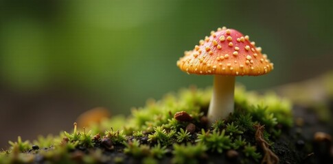 Tiny mushroom with delicate cap surface details, caps, forest floor, tiny