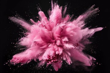 Pink powder burst captured mid-air on black background. Neural network AI generated