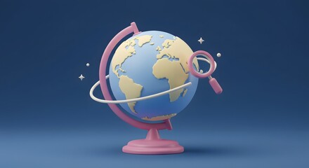Exploring the World Globe with Magnifying Glass in Stylized Render
