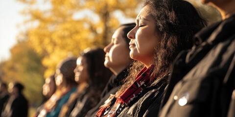 A group of Native Americans and allies gathered in a peaceful ceremony