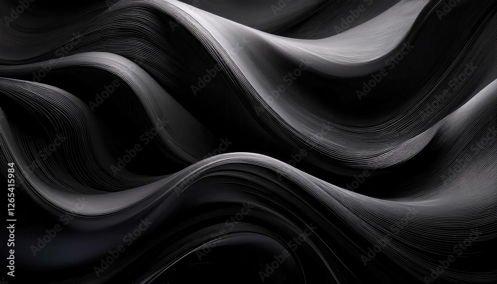 Poster abstract black and white flowing waves design with smooth curved lines, modern minimalistic graphic 