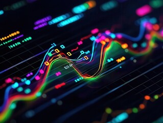 Abstract floral wave patterns forming digital stock graphs, emphasizing harmony between finance and nature
