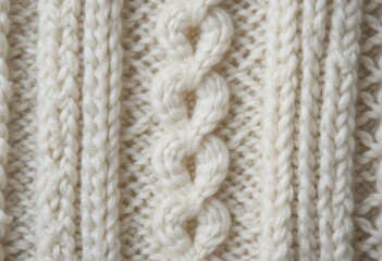 Intricate Cable Knit Pattern Detail, Cream Colored Wool Fabric Texture Background