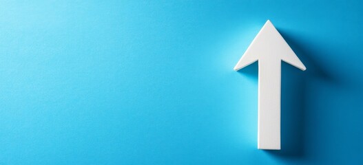 White Arrow Pointing Up on Blue Background Representing Growth and Success