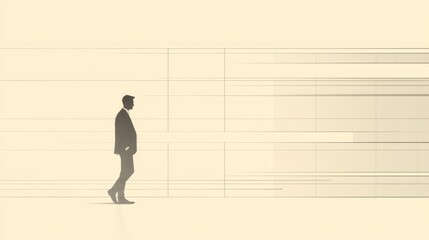 Businessman walking towards future, grid background