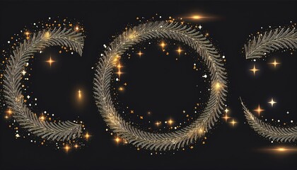 Sparkle star circle frame set. Wreath ring stardust border for party, birthday decor design. Laurel frame with cosmic glitter shine. Isolated black flat perfect any project