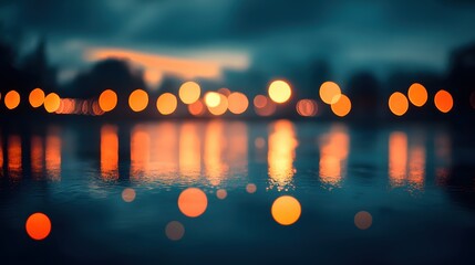 City Lights Reflections on Water Surface Creates Abstract Warmth on a Cold Evening