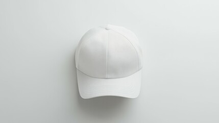 Fototapeta premium A simple white cap rests on a light background, showcasing a clean and minimalistic design suitable for casual wear.