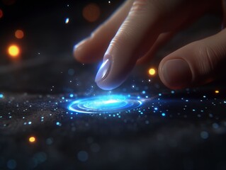 Close-up of a person using holographic technology on a screen monitor. ai_generated