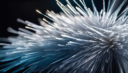 White optical fibers. Close up 