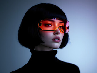 A futuristic portrait with a neon visor, showcasing advanced technology and a modern, cyberpunk aesthetic.