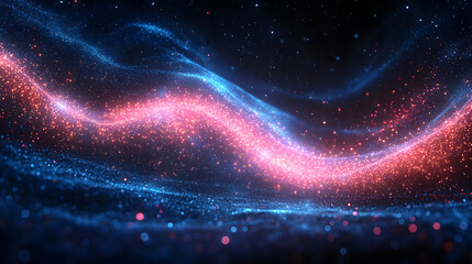 Fototapeta premium Abstract Glowing Particles Background With Blue And Red Waves