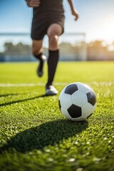 People playing soccer game in field.