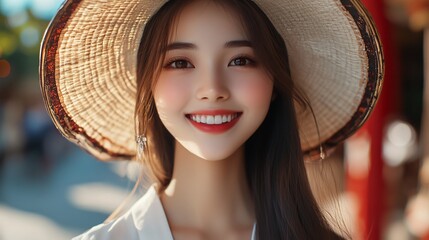 Portrait of Young Asian Woman with Long Brown Hair