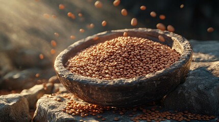 Uncooked Lentils, Beans, and Rice on Stone
