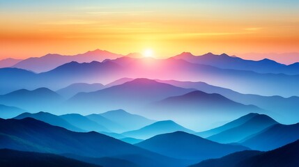 Fototapeta premium Serene sunrise paints pastel hues across majestic mountain ranges. AI Generated