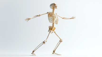 Beige Voxel Skeleton Walking On White Background